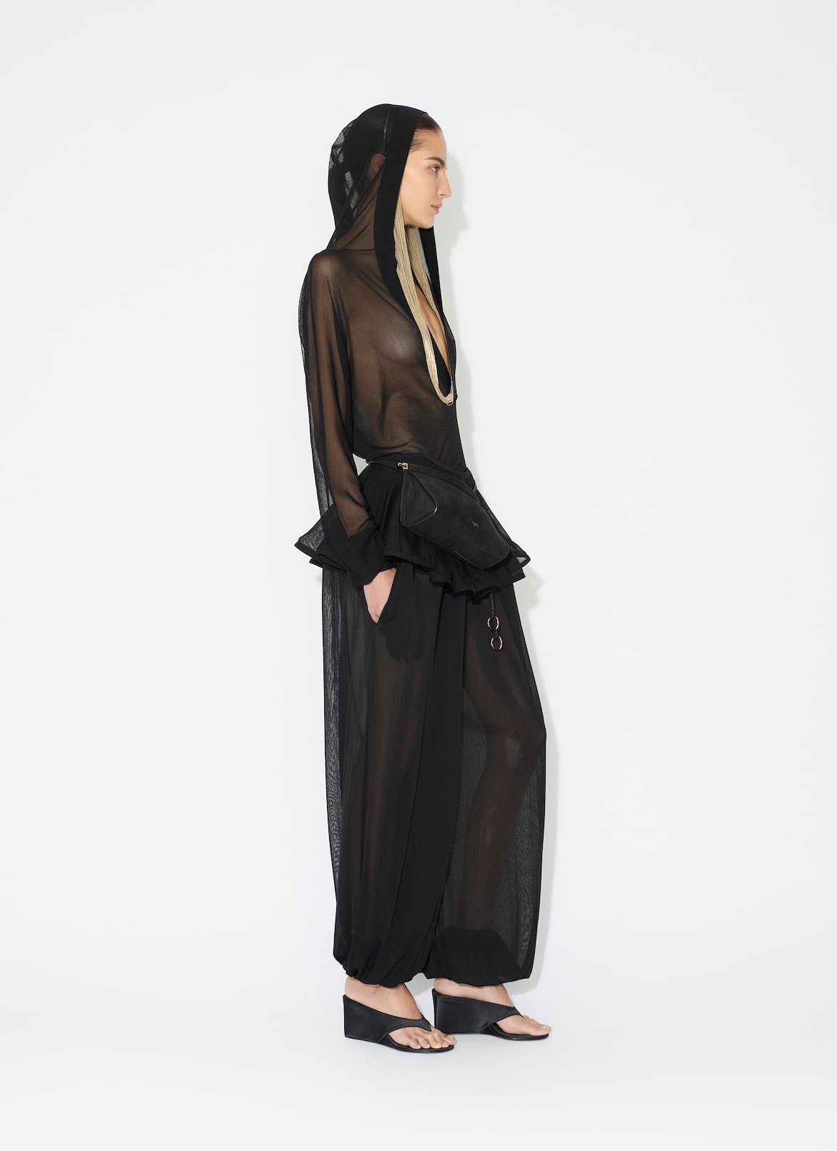 FINE KNIT HOODED BODY ALAÏA BLACK FINE KNIT HOODED BODY